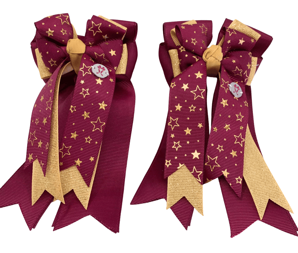 Ponytail Bows Online 3" Tails PonyTail Bows- Gold Star Burgundy equestrian team apparel online tack store mobile tack store custom farm apparel custom show stable clothing equestrian lifestyle horse show clothing riding clothes PonyTail Bows- Gold Star Burgundy horses equestrian tack store