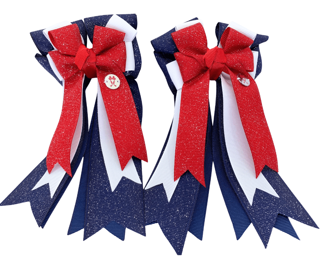 Ponytail Bows Online 3" Tails PonyTail Bows- Red/White/Blue Sparkle equestrian team apparel online tack store mobile tack store custom farm apparel custom show stable clothing equestrian lifestyle horse show clothing riding clothes PonyTail Bows- Red/White/Blue Sparkle horses equestrian tack store