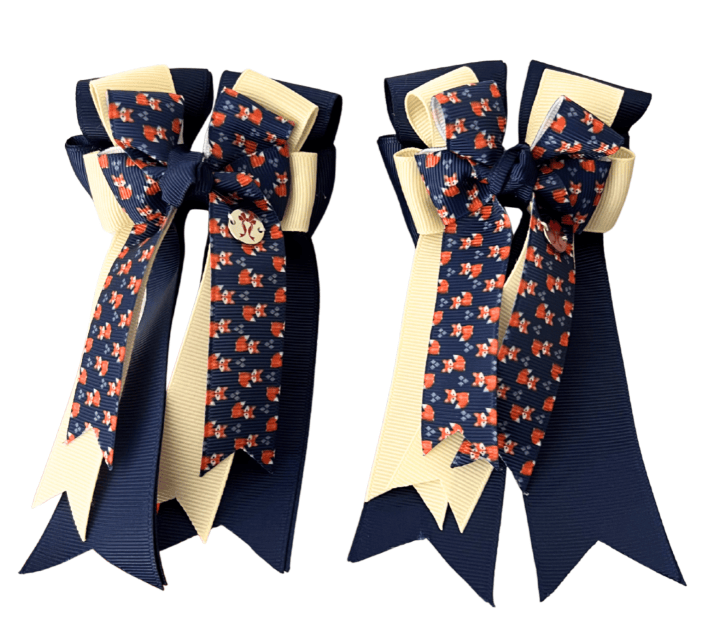 Ponytail Bows Online 3" Tails PonyTail Bows- Mini Navy/Cream Fox Bows equestrian team apparel online tack store mobile tack store custom farm apparel custom show stable clothing equestrian lifestyle horse show clothing riding clothes PonyTail Bows- Mini Navy/Cream Fox Bows horses equestrian tack store