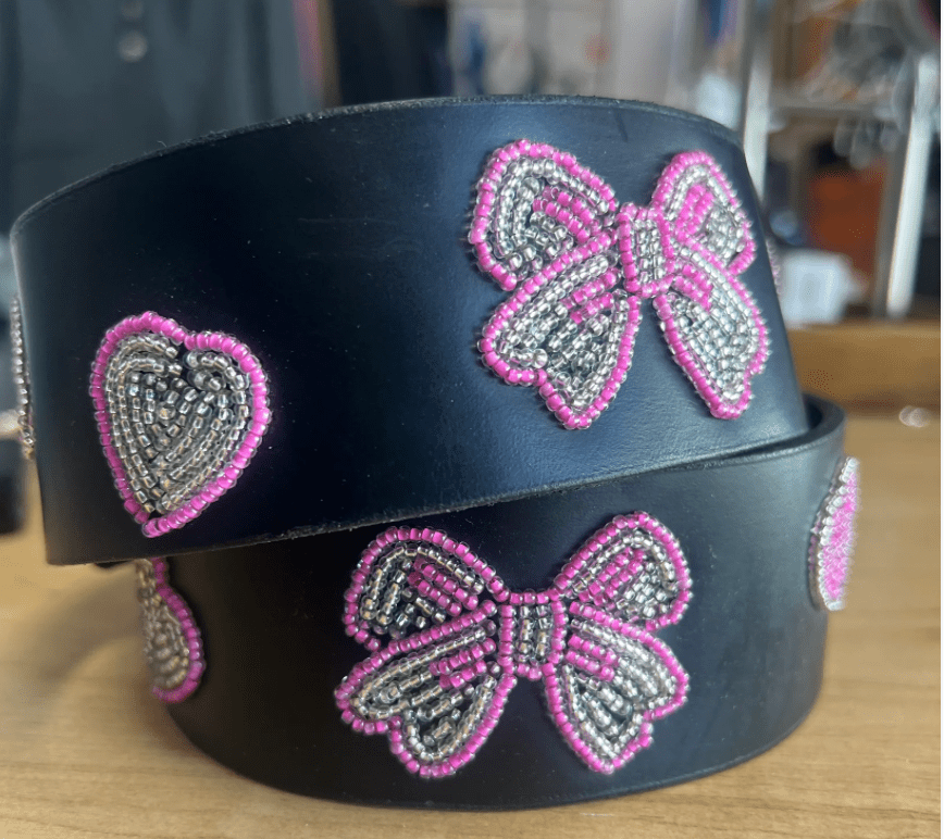 Zinj Designs Belt Pink Hearts and Bows Belt- 1.75" Beaded Assorted Designs XXS equestrian team apparel online tack store mobile tack store custom farm apparel custom show stable clothing equestrian lifestyle horse show clothing riding clothes Belt- 1.75" Beaded Assorted Designs XXS horses equestrian tack store