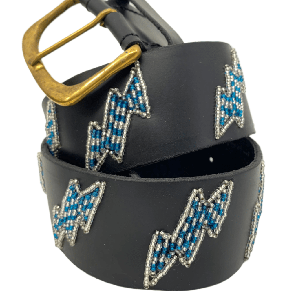 Zinj Designs Blue Lightning Bolt Belt- 1.75" Beaded Assorted Designs XS equestrian team apparel online tack store mobile tack store custom farm apparel custom show stable clothing equestrian lifestyle horse show clothing riding clothes Belt- 1.75" Beaded Assorted Designs XS horses equestrian tack store