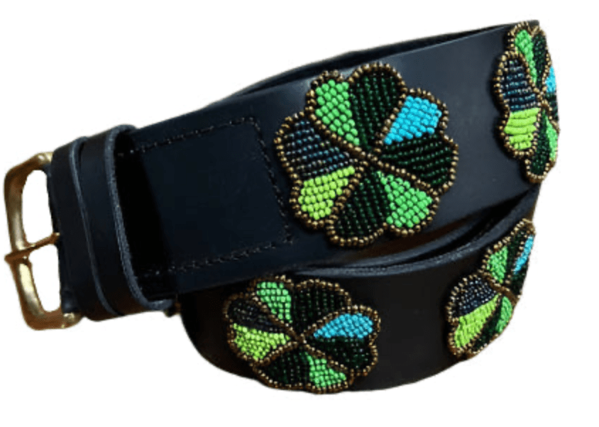Zinj Designs Lucky Clover Green Belt- 1.75" Beaded Assorted Designs XS equestrian team apparel online tack store mobile tack store custom farm apparel custom show stable clothing equestrian lifestyle horse show clothing riding clothes Belt- 1.75" Beaded Assorted Designs XS horses equestrian tack store