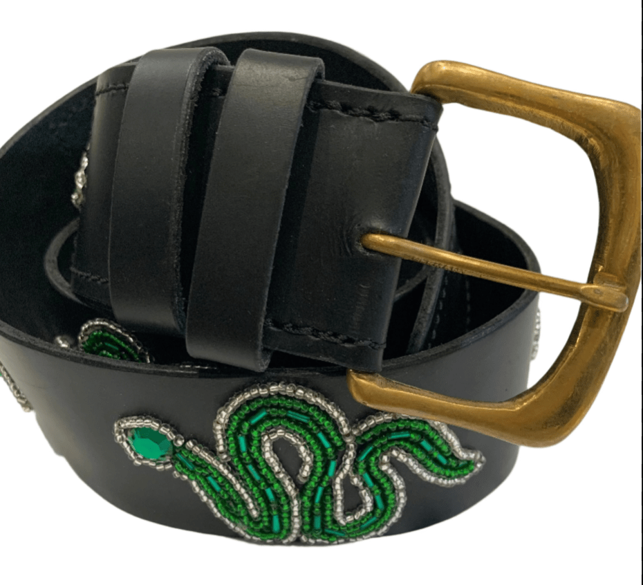 Zinj Designs Snake Green Belt- 1.75" Beaded Assorted Designs XS equestrian team apparel online tack store mobile tack store custom farm apparel custom show stable clothing equestrian lifestyle horse show clothing riding clothes Belt- 1.75" Beaded Assorted Designs XS horses equestrian tack store