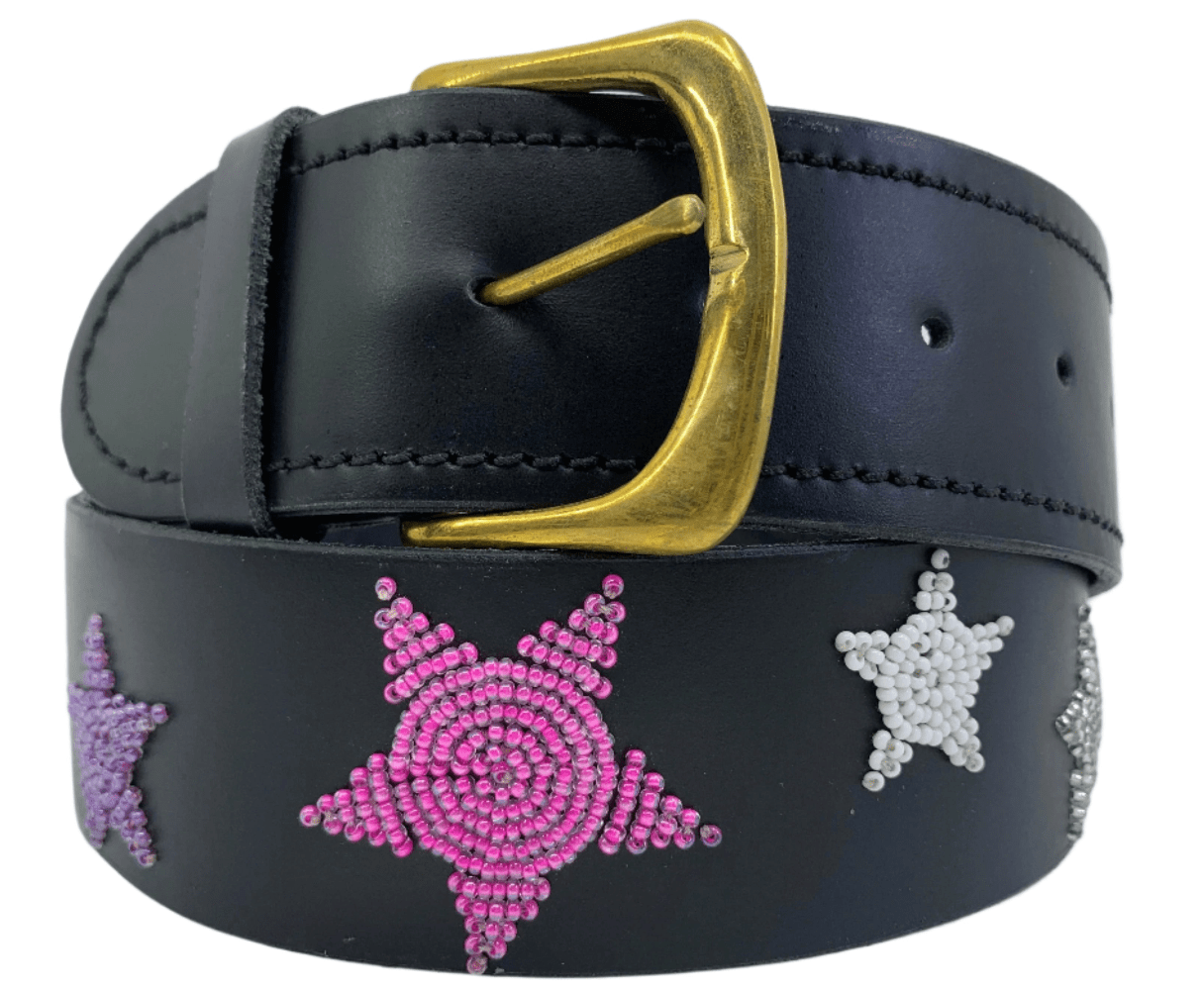 Zinj Designs Pink Stars Belt- 1.75" Beaded Assorted Designs S/M equestrian team apparel online tack store mobile tack store custom farm apparel custom show stable clothing equestrian lifestyle horse show clothing riding clothes Belt- 1.75" Beaded Assorted Designs S/M horses equestrian tack store