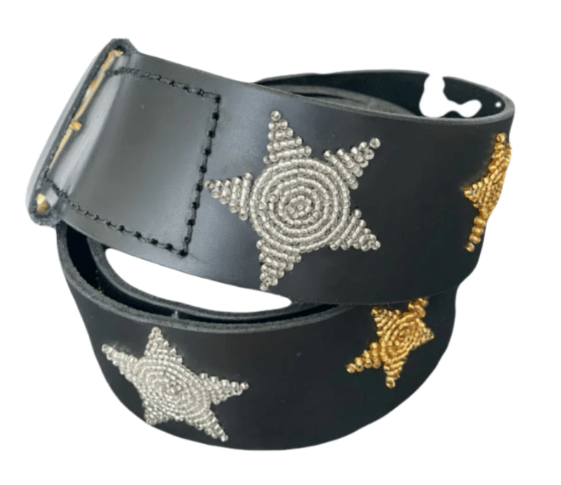 Zinj Designs Silver Gold Stars Belt- 1.75" Beaded Assorted Designs XS equestrian team apparel online tack store mobile tack store custom farm apparel custom show stable clothing equestrian lifestyle horse show clothing riding clothes Belt- 1.75" Beaded Assorted Designs XS horses equestrian tack store