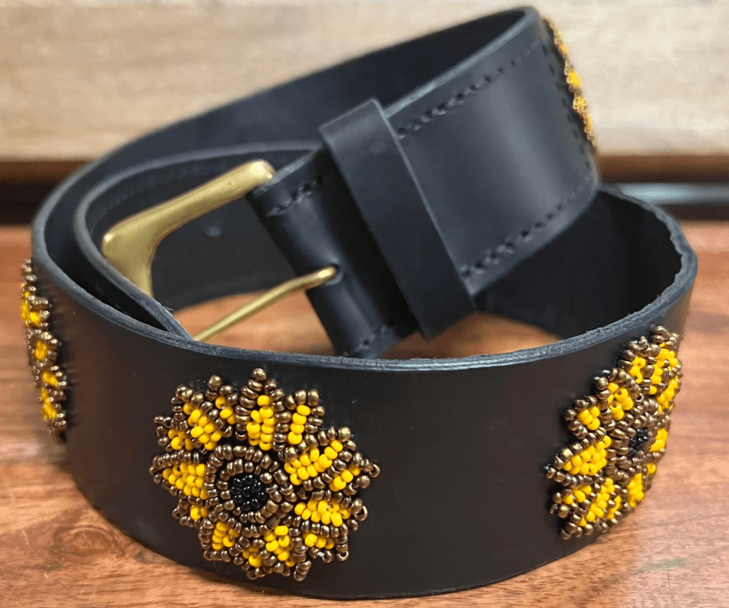 Zinj Designs Sunflower Belt- 1.75" Beaded Assorted Designs S/M equestrian team apparel online tack store mobile tack store custom farm apparel custom show stable clothing equestrian lifestyle horse show clothing riding clothes Belt- 1.75" Beaded Assorted Designs S/M horses equestrian tack store