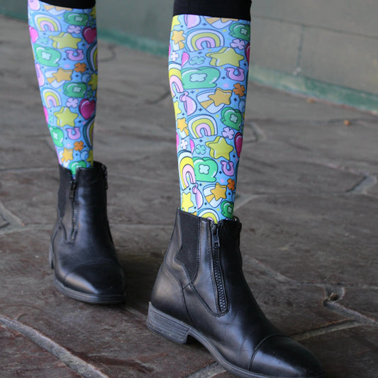 dreamers & schemers Boot Sock Dreamers & Schemers- Full of Luck 2.0 equestrian team apparel online tack store mobile tack store custom farm apparel custom show stable clothing equestrian lifestyle horse show clothing riding clothes Unicorns & Fluffy Clouds Horse Riding  Boot Socks horses equestrian tack store