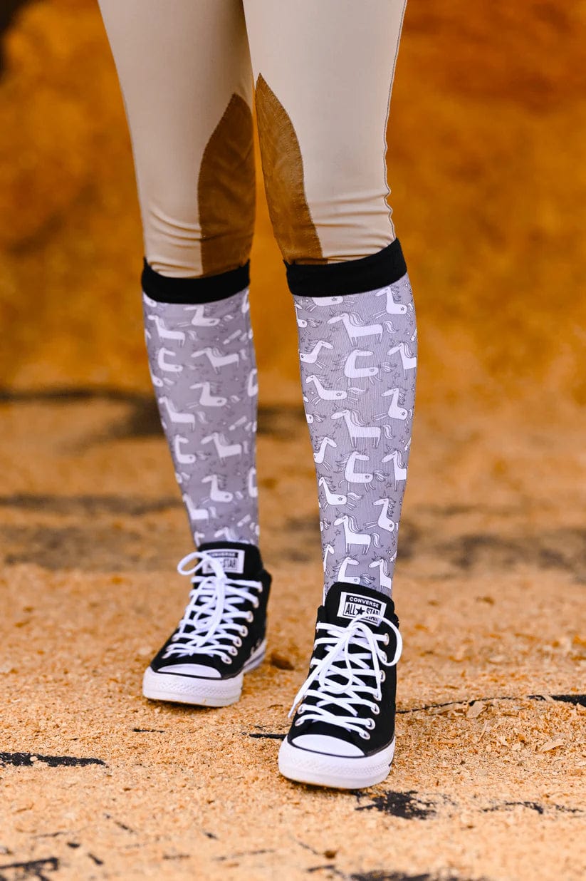 dreamers & schemers Boot Sock Dreamers & Schemers- Grey Unicorn equestrian team apparel online tack store mobile tack store custom farm apparel custom show stable clothing equestrian lifestyle horse show clothing riding clothes Unicorns & Fluffy Clouds Horse Riding Boot Socks horses equestrian tack store