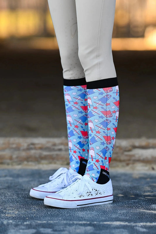 dreamers & schemers Boot Sock Dreamers & Schemers- Holiday The 4th equestrian team apparel online tack store mobile tack store custom farm apparel custom show stable clothing equestrian lifestyle horse show clothing riding clothes Unicorns & Fluffy Clouds Horse Riding  Boot Socks horses equestrian tack store