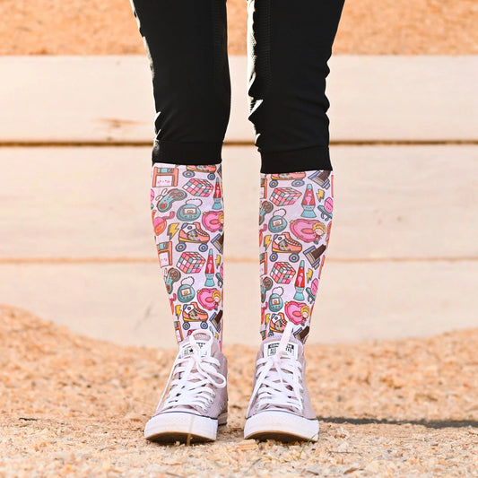 dreamers & schemers Boot Sock Dreamers & Schemers- Old School Toys equestrian team apparel online tack store mobile tack store custom farm apparel custom show stable clothing equestrian lifestyle horse show clothing riding clothes Unicorns & Fluffy Clouds Horse Riding  Boot Socks horses equestrian tack store