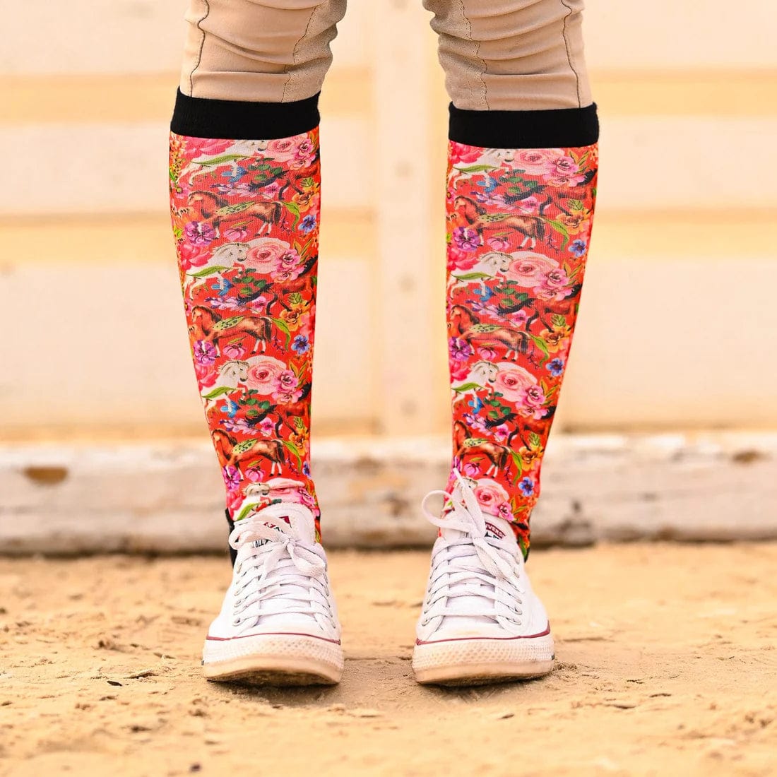 dreamers & schemers Boot Sock Dreamers & Schemers- Pony Mac Orange Floral equestrian team apparel online tack store mobile tack store custom farm apparel custom show stable clothing equestrian lifestyle horse show clothing riding clothes Unicorns & Fluffy Clouds Horse Riding Boot Socks horses equestrian tack store