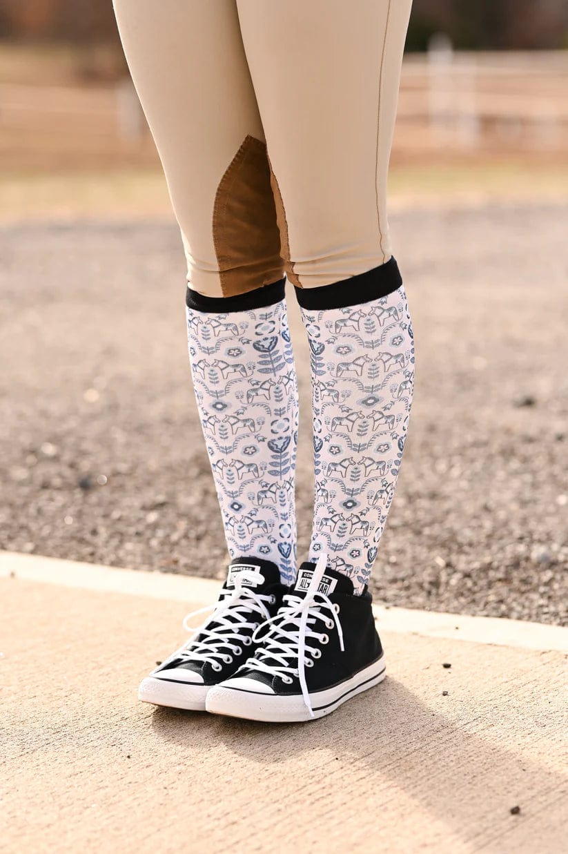 dreamers & schemers Boot Sock Dreamers & Schemers- Pony Mac Blue Dala Horse equestrian team apparel online tack store mobile tack store custom farm apparel custom show stable clothing equestrian lifestyle horse show clothing riding clothes Unicorns & Fluffy Clouds Horse Riding Boot Socks horses equestrian tack store