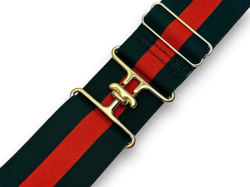 Bucking Belts Belts Red and Green Stripe with Gold Buckle Bucking Equestrian-Surcingle Buckle Belt (Prints) equestrian team apparel online tack store mobile tack store custom farm apparel custom show stable clothing equestrian lifestyle horse show clothing riding clothes horses equestrian tack store