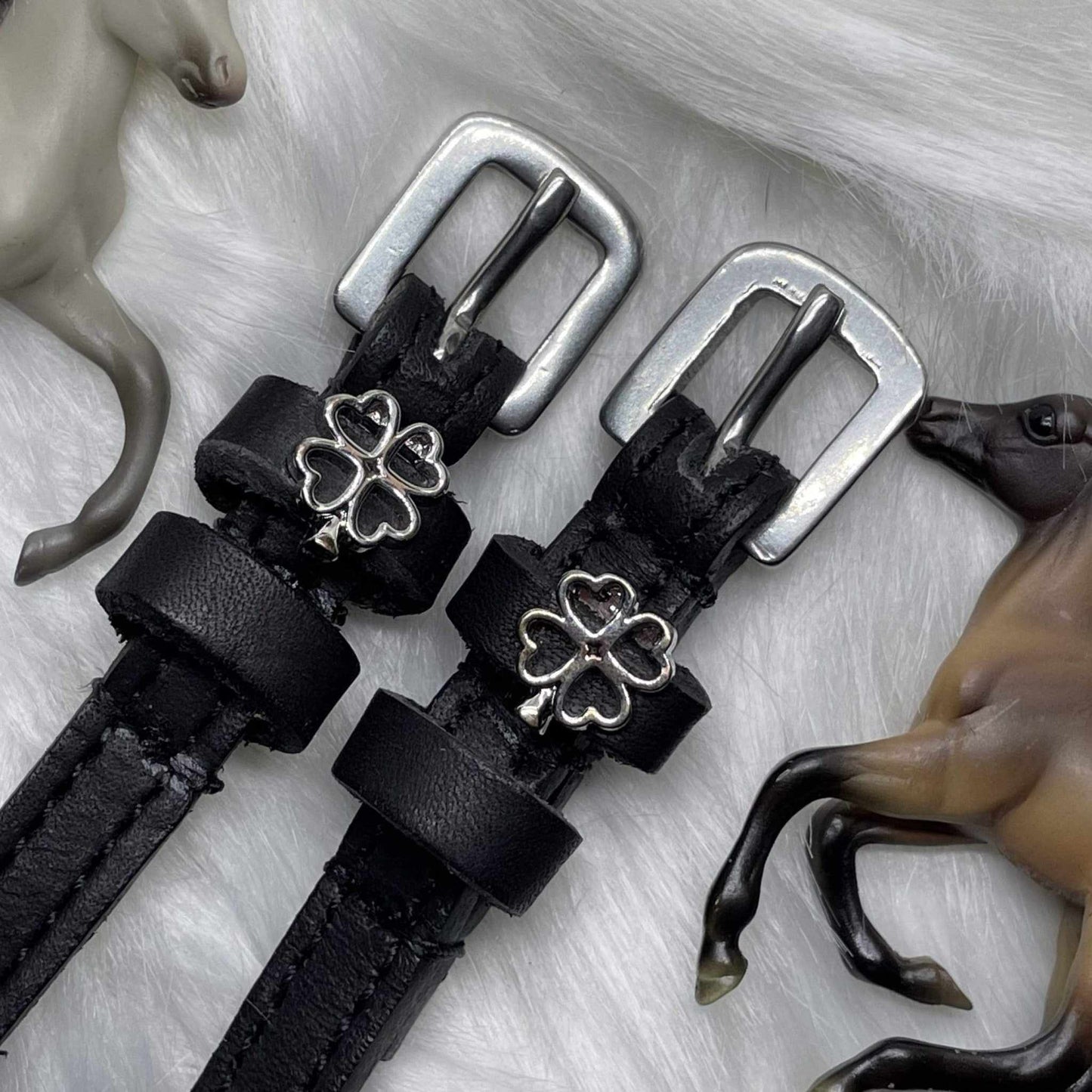 ManeJane Spur Straps Spur Straps- Clover (Silver Outline) equestrian team apparel online tack store mobile tack store custom farm apparel custom show stable clothing equestrian lifestyle horse show clothing riding clothes ManeJane Clover Spur Straps horses equestrian tack store