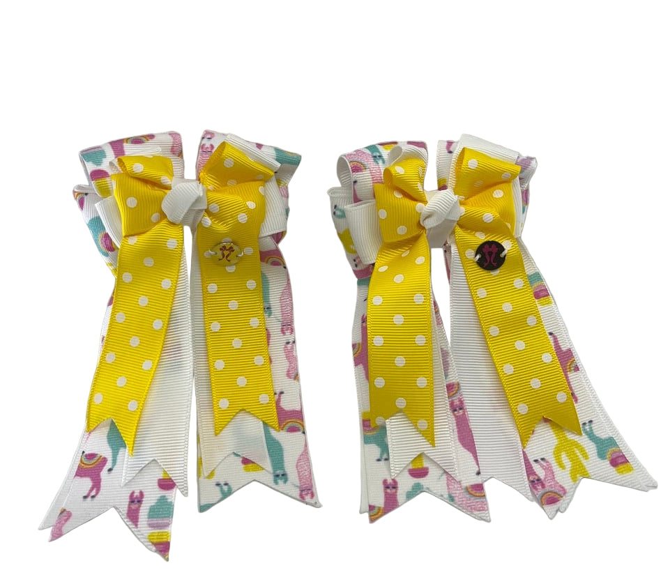 PonyTail Bows 3" Tails Drama Llama-Yellow Polka Dot PonyTail Bows equestrian team apparel online tack store mobile tack store custom farm apparel custom show stable clothing equestrian lifestyle horse show clothing riding clothes PonyTail Bows | Equestrian Hair Accessories horses equestrian tack store