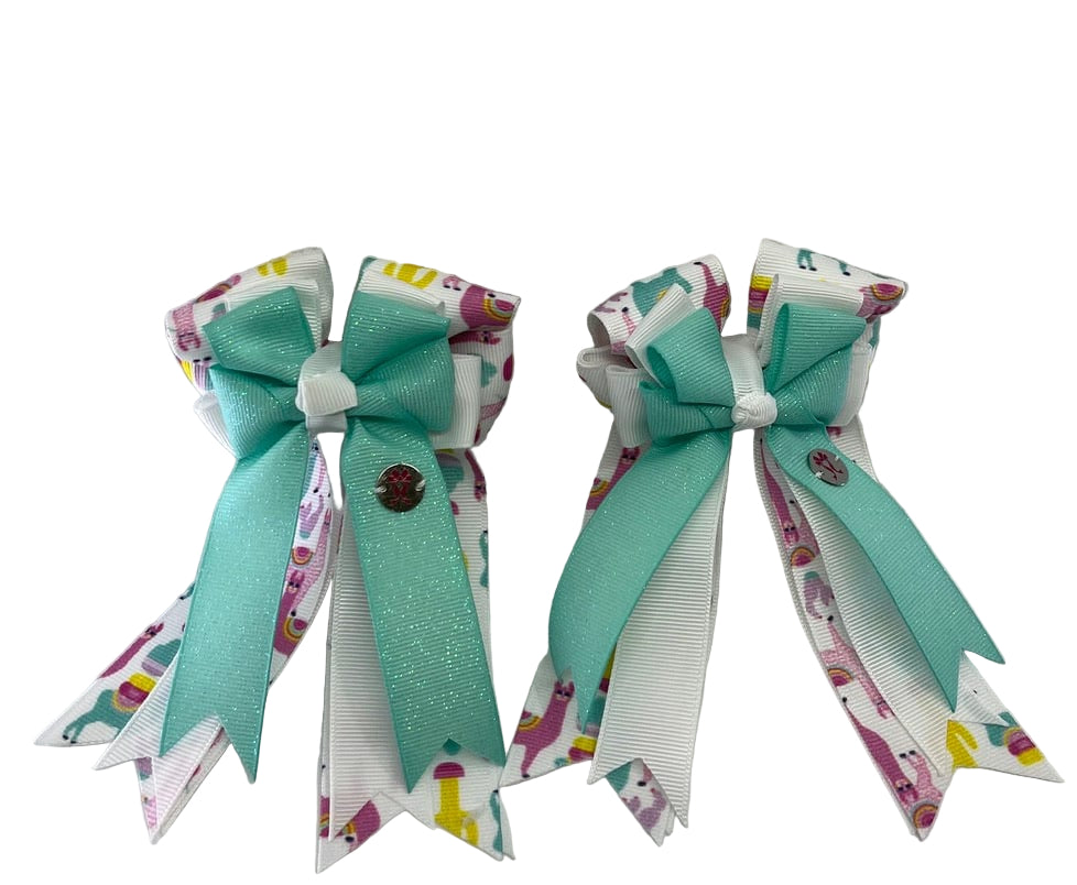 PonyTail Bows 3" Tails Drama Llama-Aqua PonyTail Bows equestrian team apparel online tack store mobile tack store custom farm apparel custom show stable clothing equestrian lifestyle horse show clothing riding clothes PonyTail Bows | Equestrian Hair Accessories horses equestrian tack store