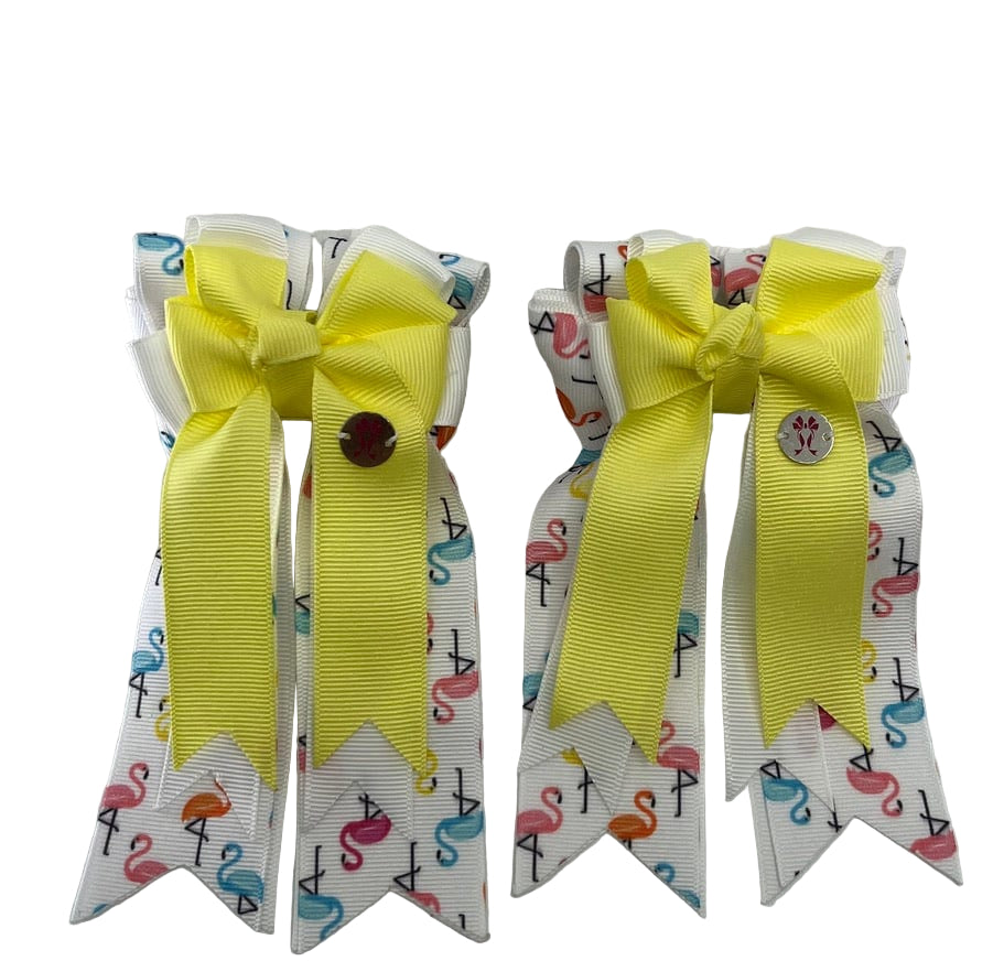 PonyTail Bows 3" Tails Flamingos For Days- Yellow PonyTail Bows equestrian team apparel online tack store mobile tack store custom farm apparel custom show stable clothing equestrian lifestyle horse show clothing riding clothes PonyTail Bows | Equestrian Hair Accessories horses equestrian tack store