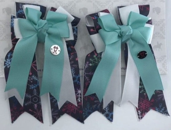 PonyTail Bows 3" Tails Teal Topper Snowflakes PonyTail Bows equestrian team apparel online tack store mobile tack store custom farm apparel custom show stable clothing equestrian lifestyle horse show clothing riding clothes PonyTail Bows | Equestrian Hair Accessories horses equestrian tack store