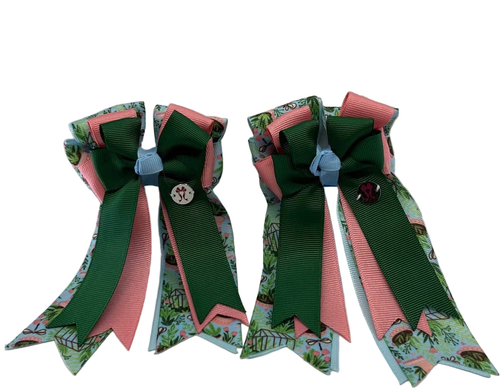 PonyTail Bows 3" Tails Garden Party- Hunter Green PonyTail Bows equestrian team apparel online tack store mobile tack store custom farm apparel custom show stable clothing equestrian lifestyle horse show clothing riding clothes PonyTail Bows | Equestrian Hair Accessories horses equestrian tack store