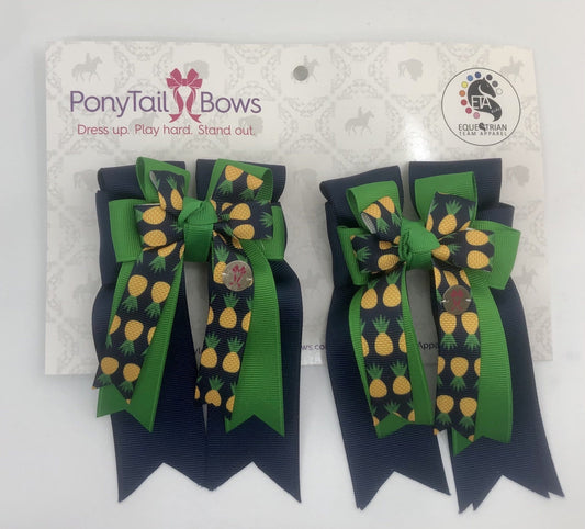 PonyTail Bows 3" Tails Green Navy Pineapple PonyTail Bows equestrian team apparel online tack store mobile tack store custom farm apparel custom show stable clothing equestrian lifestyle horse show clothing riding clothes PonyTail Bows | Equestrian Hair Accessories horses equestrian tack store