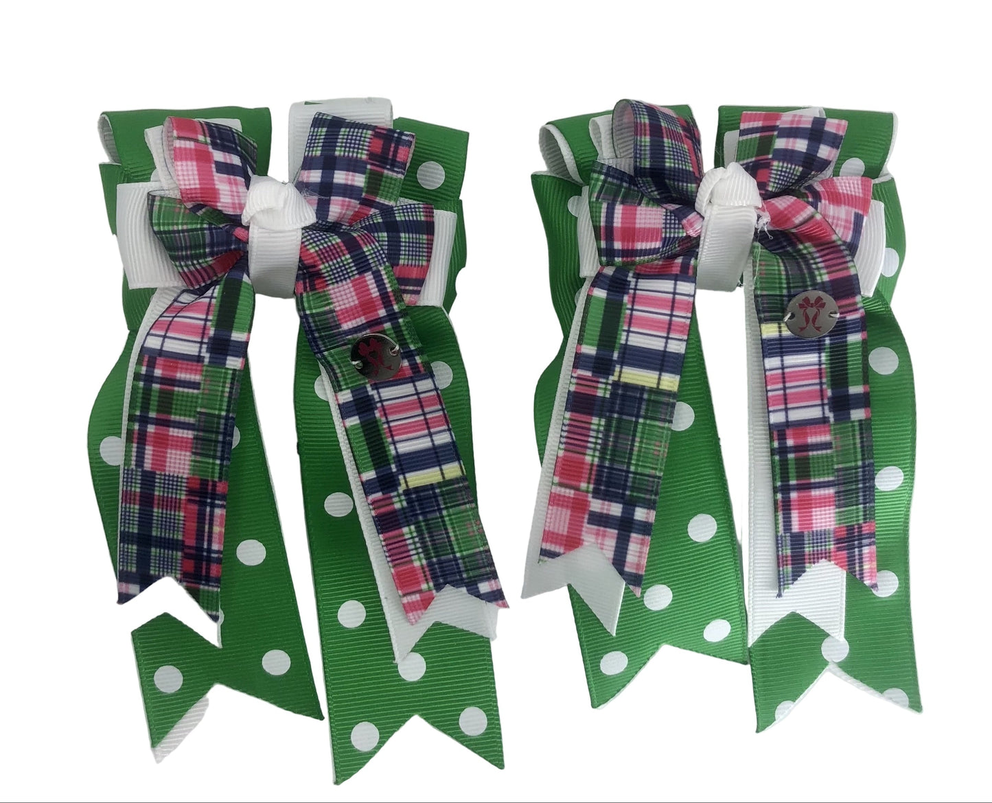PonyTail Bows 3" Tails Green Polka Dots PonyTail Bows equestrian team apparel online tack store mobile tack store custom farm apparel custom show stable clothing equestrian lifestyle horse show clothing riding clothes PonyTail Bows | Equestrian Hair Accessories horses equestrian tack store