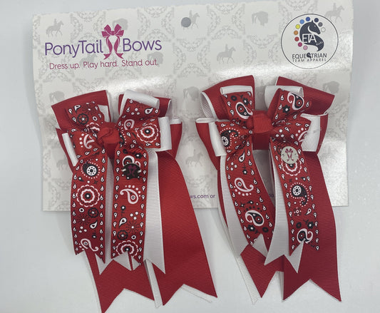 PonyTail Bows 3" Tails Red Bandana Bows equestrian team apparel online tack store mobile tack store custom farm apparel custom show stable clothing equestrian lifestyle horse show clothing riding clothes PonyTail Bows | Equestrian Hair Accessories horses equestrian tack store