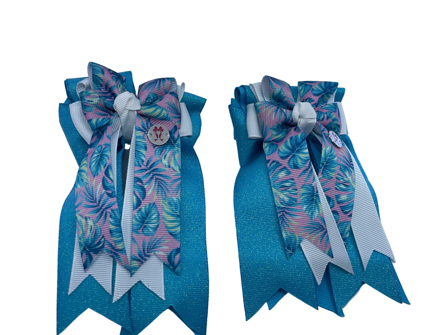 PonyTail Bows 3" Tails Palm Trees Pastel- Ocean Blue PonyTail Bows equestrian team apparel online tack store mobile tack store custom farm apparel custom show stable clothing equestrian lifestyle horse show clothing riding clothes PonyTail Bows | Equestrian Hair Accessories horses equestrian tack store