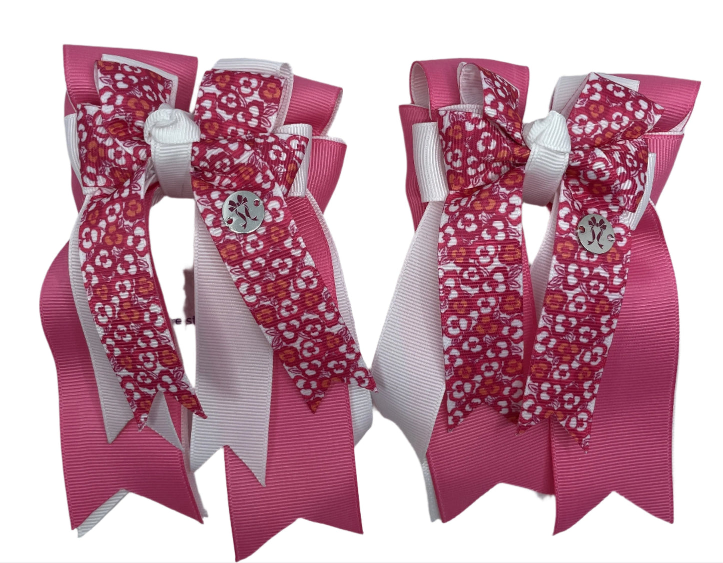 PonyTail Bows 3" Tails Pink Floral PonyTail Bows equestrian team apparel online tack store mobile tack store custom farm apparel custom show stable clothing equestrian lifestyle horse show clothing riding clothes PonyTail Bows | Equestrian Hair Accessories horses equestrian tack store