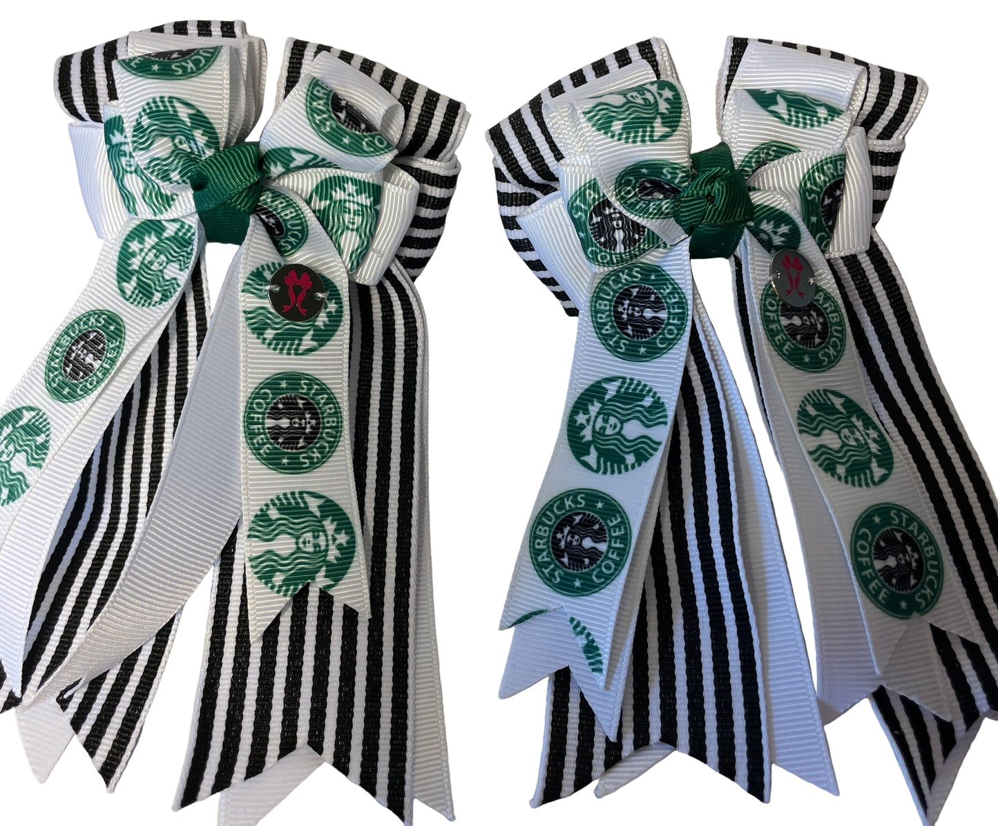 PonyTail Bows 3" Tails Starbucks and Stripes PonyTail Bows equestrian team apparel online tack store mobile tack store custom farm apparel custom show stable clothing equestrian lifestyle horse show clothing riding clothes PonyTail Bows | Equestrian Hair Accessories horses equestrian tack store