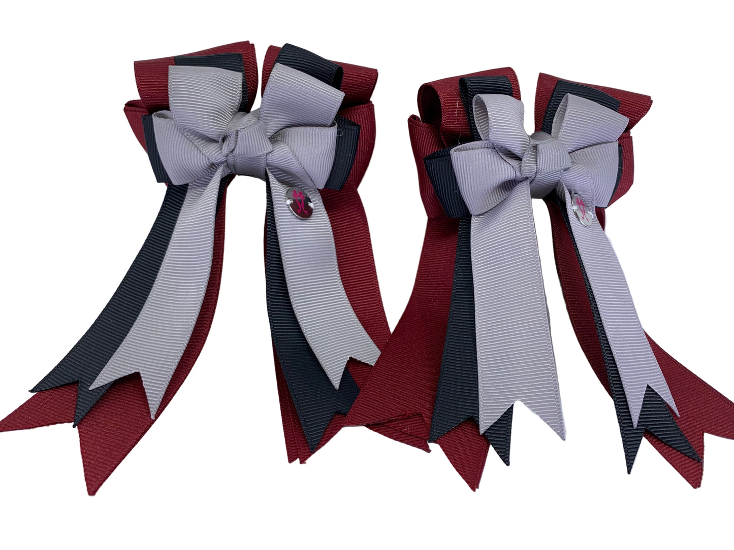 PonyTail Bows 3" Tails PonyTail Bows- Silver/Cabernet equestrian team apparel online tack store mobile tack store custom farm apparel custom show stable clothing equestrian lifestyle horse show clothing riding clothes PonyTail Bows | Equestrian Hair Accessories horses equestrian tack store