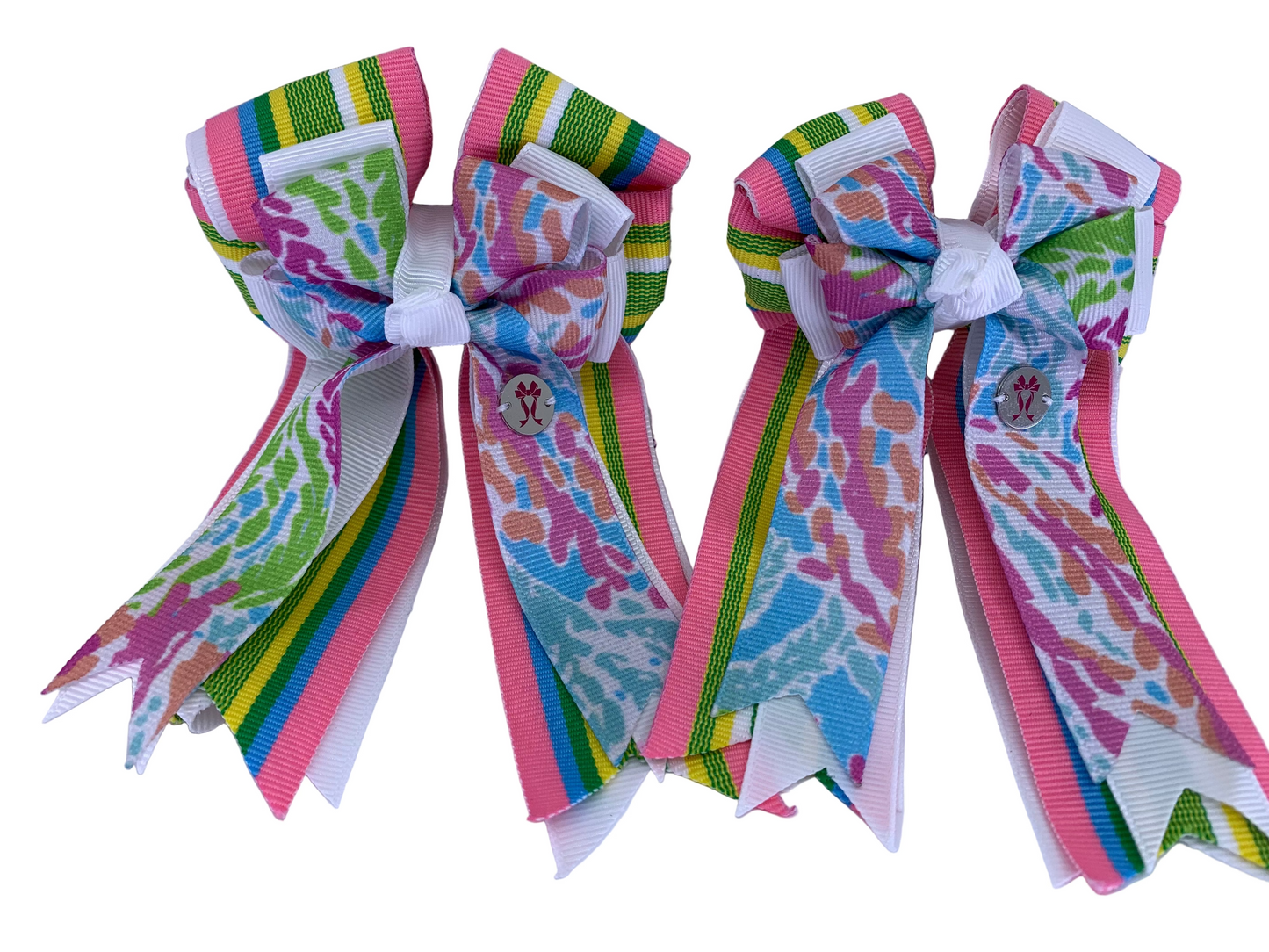 PonyTail Bows 3" Tails PonyTail Bows- Coral Reef/Pastel Striped equestrian team apparel online tack store mobile tack store custom farm apparel custom show stable clothing equestrian lifestyle horse show clothing riding clothes PonyTail Bows | Equestrian Hair Accessories horses equestrian tack store