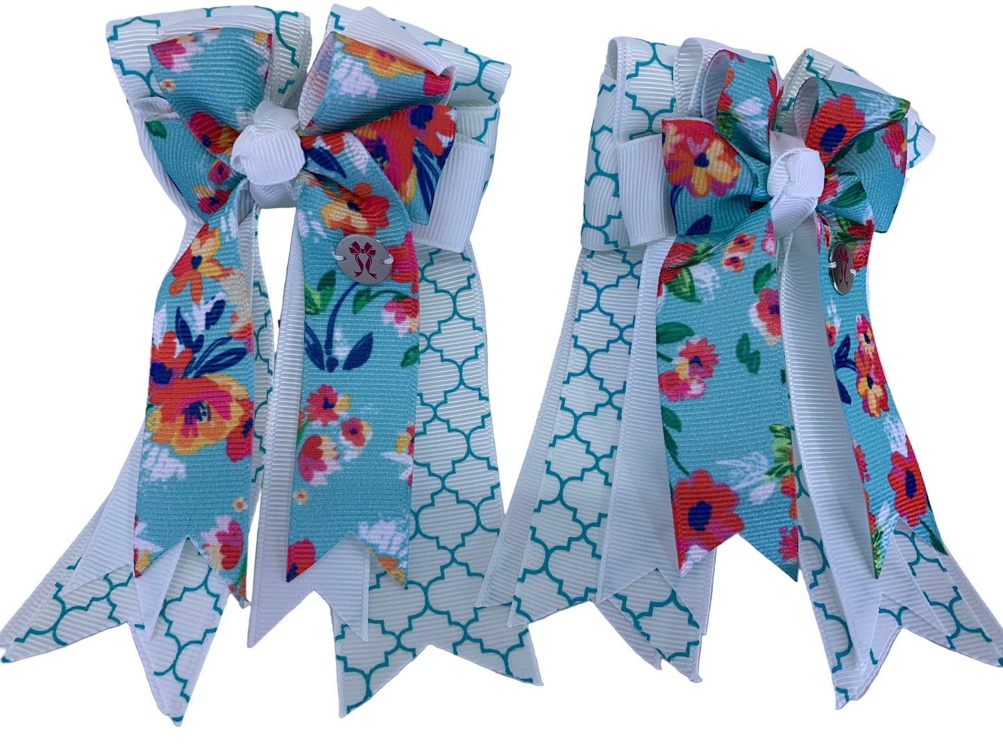 PonyTail Bows 3" Tails PonyTail Bows- Blue Floral Victorian Motifs equestrian team apparel online tack store mobile tack store custom farm apparel custom show stable clothing equestrian lifestyle horse show clothing riding clothes PonyTail Bows | Equestrian Hair Accessories horses equestrian tack store