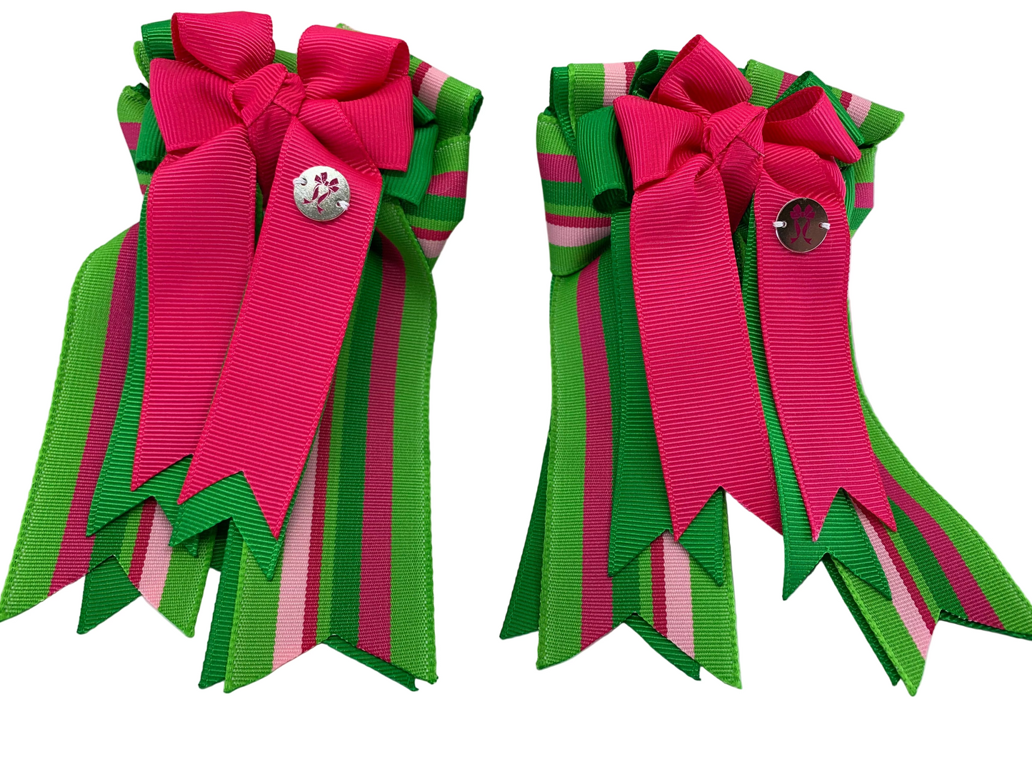 PonyTail Bows 3" Tails PonyTail Bows- Pink Green Stripes equestrian team apparel online tack store mobile tack store custom farm apparel custom show stable clothing equestrian lifestyle horse show clothing riding clothes PonyTail Bows | Equestrian Hair Accessories horses equestrian tack store