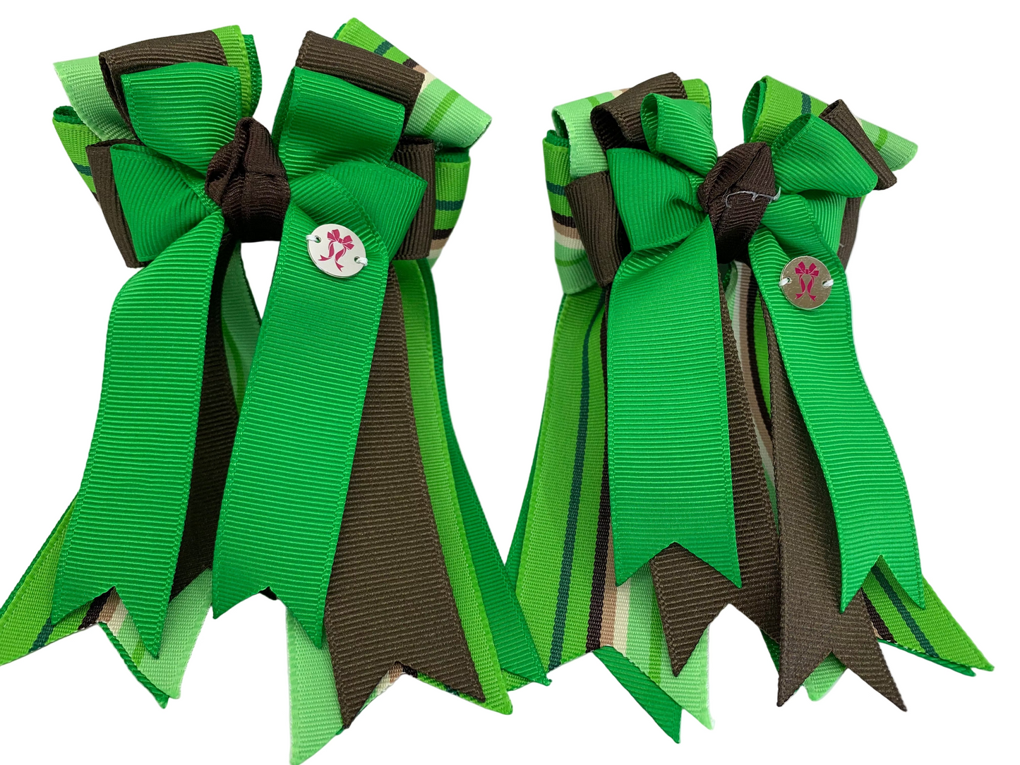 PonyTail Bows 3" Tails PonyTail Bows- Green Java Brown Stripes equestrian team apparel online tack store mobile tack store custom farm apparel custom show stable clothing equestrian lifestyle horse show clothing riding clothes PonyTail Bows | Equestrian Hair Accessories horses equestrian tack store