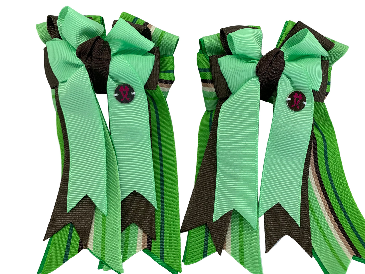 PonyTail Bows 3" Tails PonyTail Bows- Light Green Java Brown Stripes equestrian team apparel online tack store mobile tack store custom farm apparel custom show stable clothing equestrian lifestyle horse show clothing riding clothes PonyTail Bows | Equestrian Hair Accessories horses equestrian tack store
