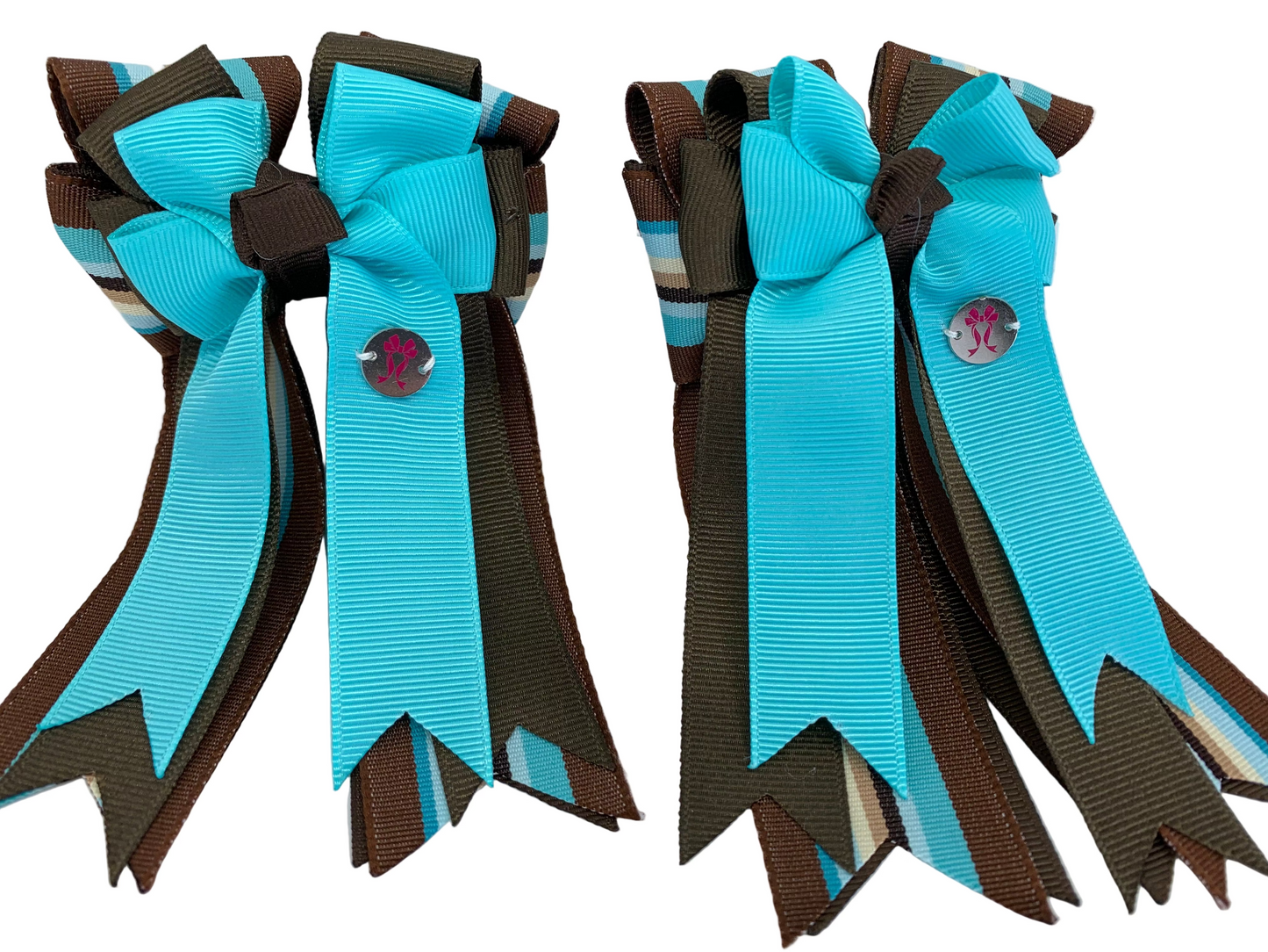 PonyTail Bows 3" Tails PonyTail Bows- Aqua Java Stripes equestrian team apparel online tack store mobile tack store custom farm apparel custom show stable clothing equestrian lifestyle horse show clothing riding clothes PonyTail Bows | Equestrian Hair Accessories horses equestrian tack store