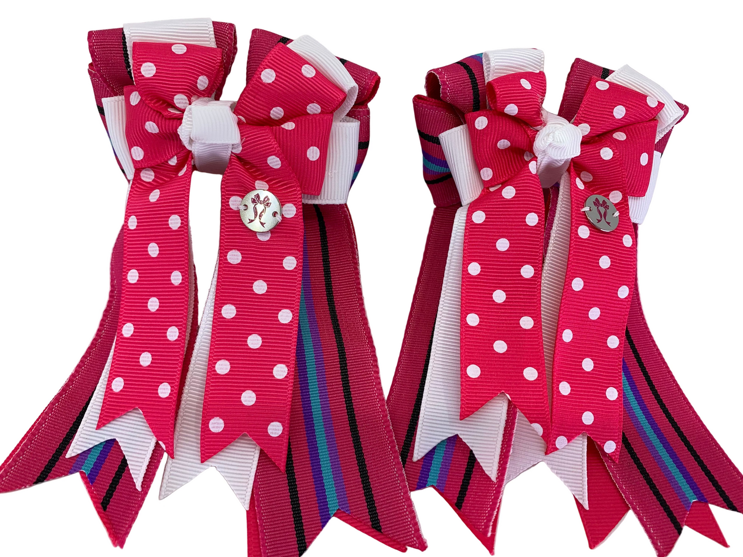 PonyTail Bows 3" Tails PonyTail Bows- Pink Dots and Stripes equestrian team apparel online tack store mobile tack store custom farm apparel custom show stable clothing equestrian lifestyle horse show clothing riding clothes PonyTail Bows | Equestrian Hair Accessories horses equestrian tack store