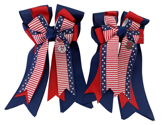 PonyTail Bows 3" Tails PonyTail Bows- American Flag/Red /Blue equestrian team apparel online tack store mobile tack store custom farm apparel custom show stable clothing equestrian lifestyle horse show clothing riding clothes PonyTail Bows | Equestrian Hair Accessories horses equestrian tack store
