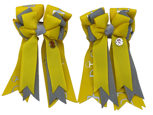 PonyTail Bows 3" Tails PonyTail Bows- Yellow/Gray Bits equestrian team apparel online tack store mobile tack store custom farm apparel custom show stable clothing equestrian lifestyle horse show clothing riding clothes PonyTail Bows | Equestrian Hair Accessories horses equestrian tack store