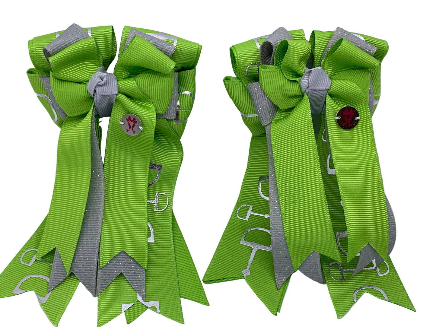 PonyTail Bows 3" Tails PonyTail Bows- Lime Green/Gray Bits equestrian team apparel online tack store mobile tack store custom farm apparel custom show stable clothing equestrian lifestyle horse show clothing riding clothes PonyTail Bows | Equestrian Hair Accessories horses equestrian tack store