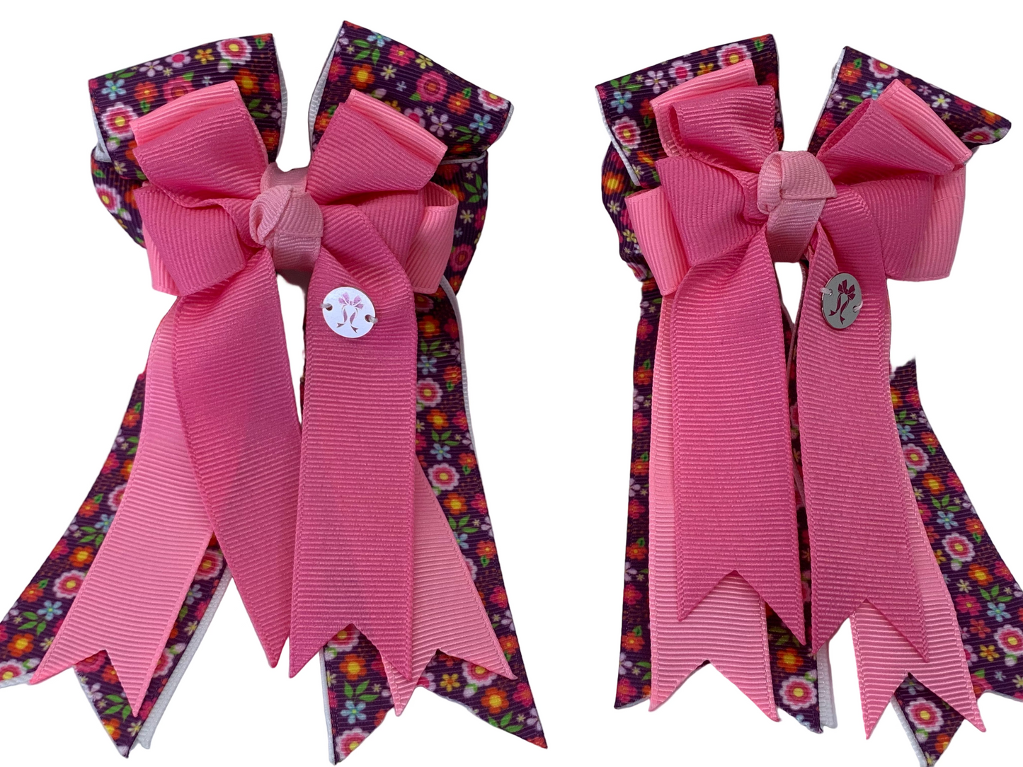 PonyTail Bows 3" Tails PonyTail Bows- Pink Spring Floral equestrian team apparel online tack store mobile tack store custom farm apparel custom show stable clothing equestrian lifestyle horse show clothing riding clothes PonyTail Bows | Equestrian Hair Accessories horses equestrian tack store
