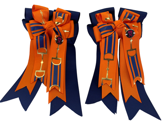 PonyTail Bows 3" Tails PonyTail Bows- Orange Navy Bits equestrian team apparel online tack store mobile tack store custom farm apparel custom show stable clothing equestrian lifestyle horse show clothing riding clothes PonyTail Bows | Equestrian Hair Accessories horses equestrian tack store