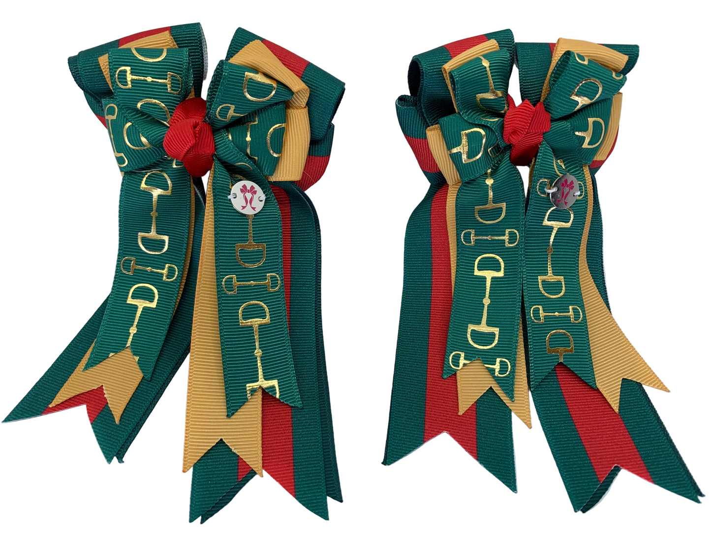 PonyTail Bows 3" Tails PonyTail Bows- Green Gold Striped Bits equestrian team apparel online tack store mobile tack store custom farm apparel custom show stable clothing equestrian lifestyle horse show clothing riding clothes PonyTail Bows | Equestrian Hair Accessories horses equestrian tack store