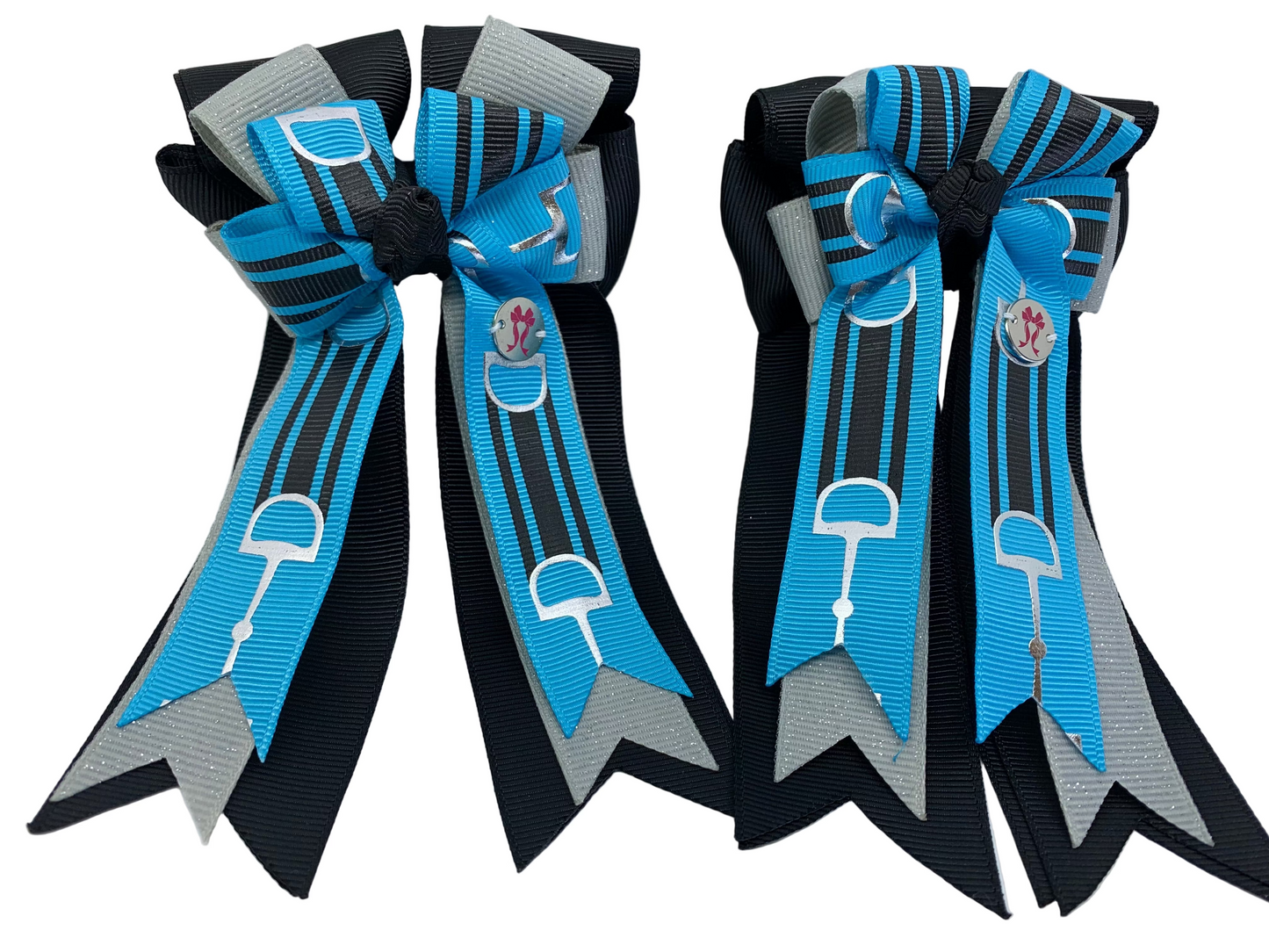 PonyTail Bows 3" Tails PonyTail Bows- Black/Gray Dynamic Blue Bits equestrian team apparel online tack store mobile tack store custom farm apparel custom show stable clothing equestrian lifestyle horse show clothing riding clothes PonyTail Bows | Equestrian Hair Accessories horses equestrian tack store