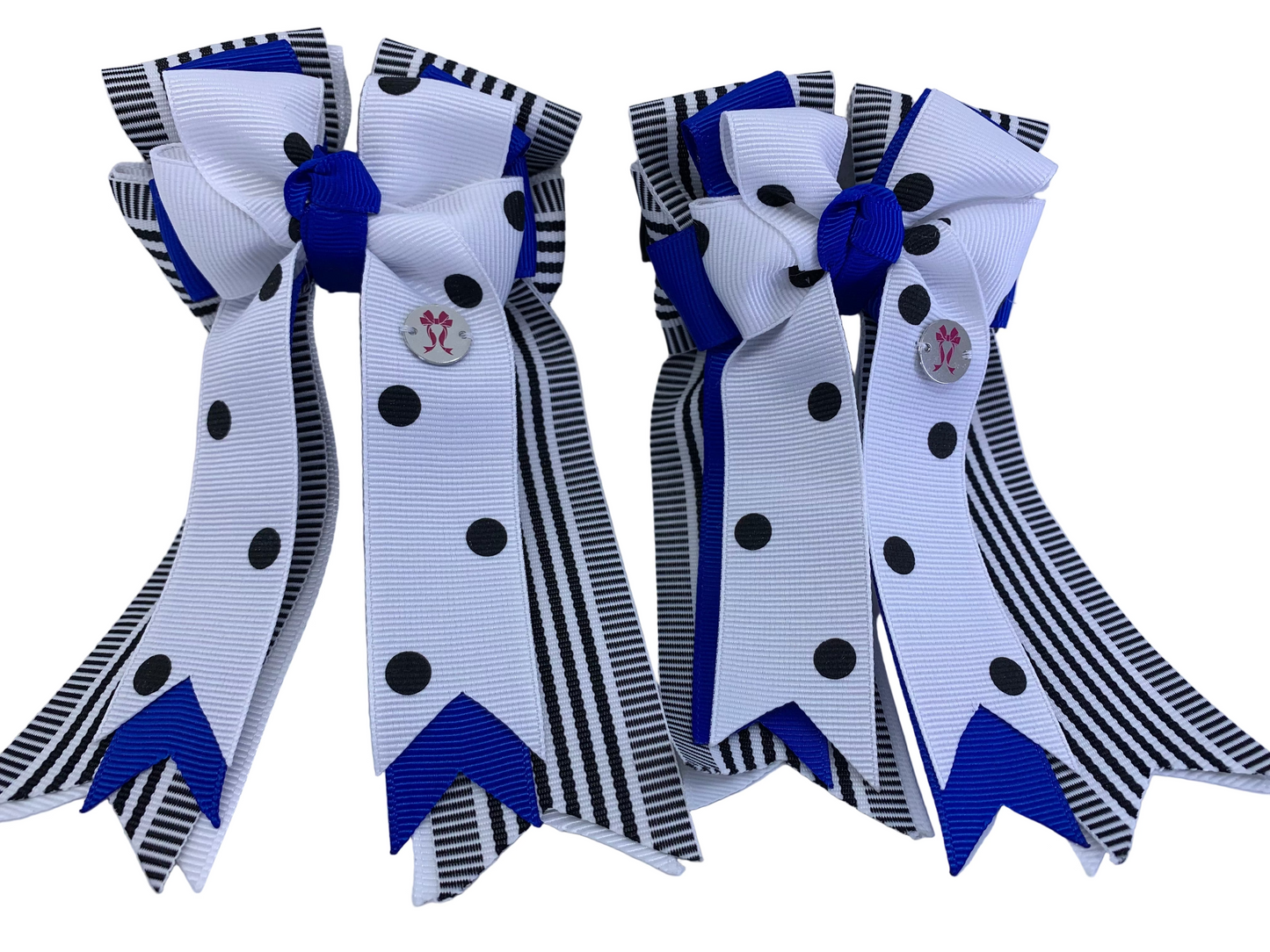 PonyTail Bows 3" Tails PonyTail Bows- Black & White Stripes/Royal Blue equestrian team apparel online tack store mobile tack store custom farm apparel custom show stable clothing equestrian lifestyle horse show clothing riding clothes PonyTail Bows | Equestrian Hair Accessories horses equestrian tack store