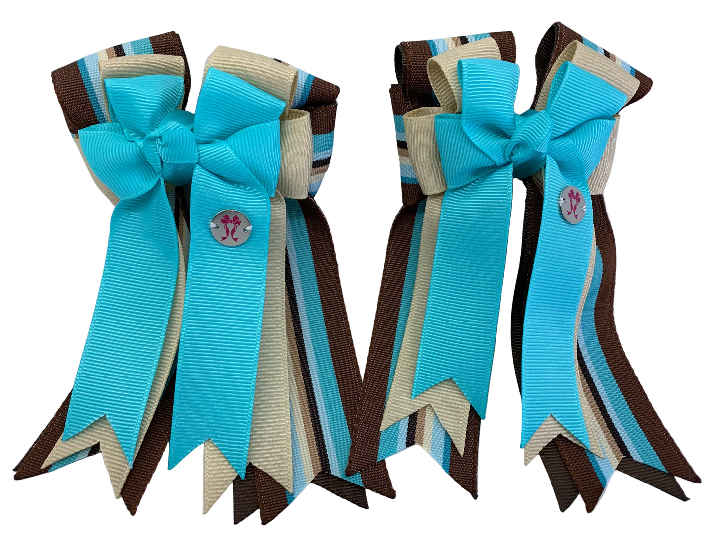 PonyTail Bows 3" Tails PonyTail Bows- Aqua Khaki Stripes equestrian team apparel online tack store mobile tack store custom farm apparel custom show stable clothing equestrian lifestyle horse show clothing riding clothes PonyTail Bows | Equestrian Hair Accessories horses equestrian tack store