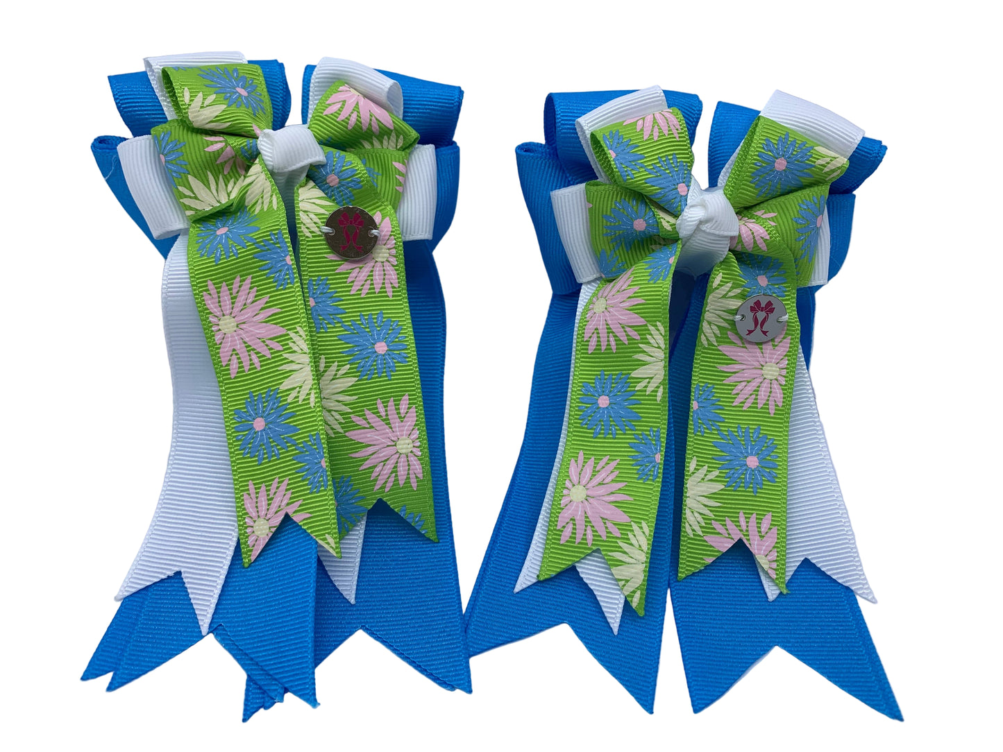 PonyTail Bows 3" Tails PonyTail Bows- Ocean Blue/Green Spring Flowers equestrian team apparel online tack store mobile tack store custom farm apparel custom show stable clothing equestrian lifestyle horse show clothing riding clothes PonyTail Bows | Equestrian Hair Accessories horses equestrian tack store