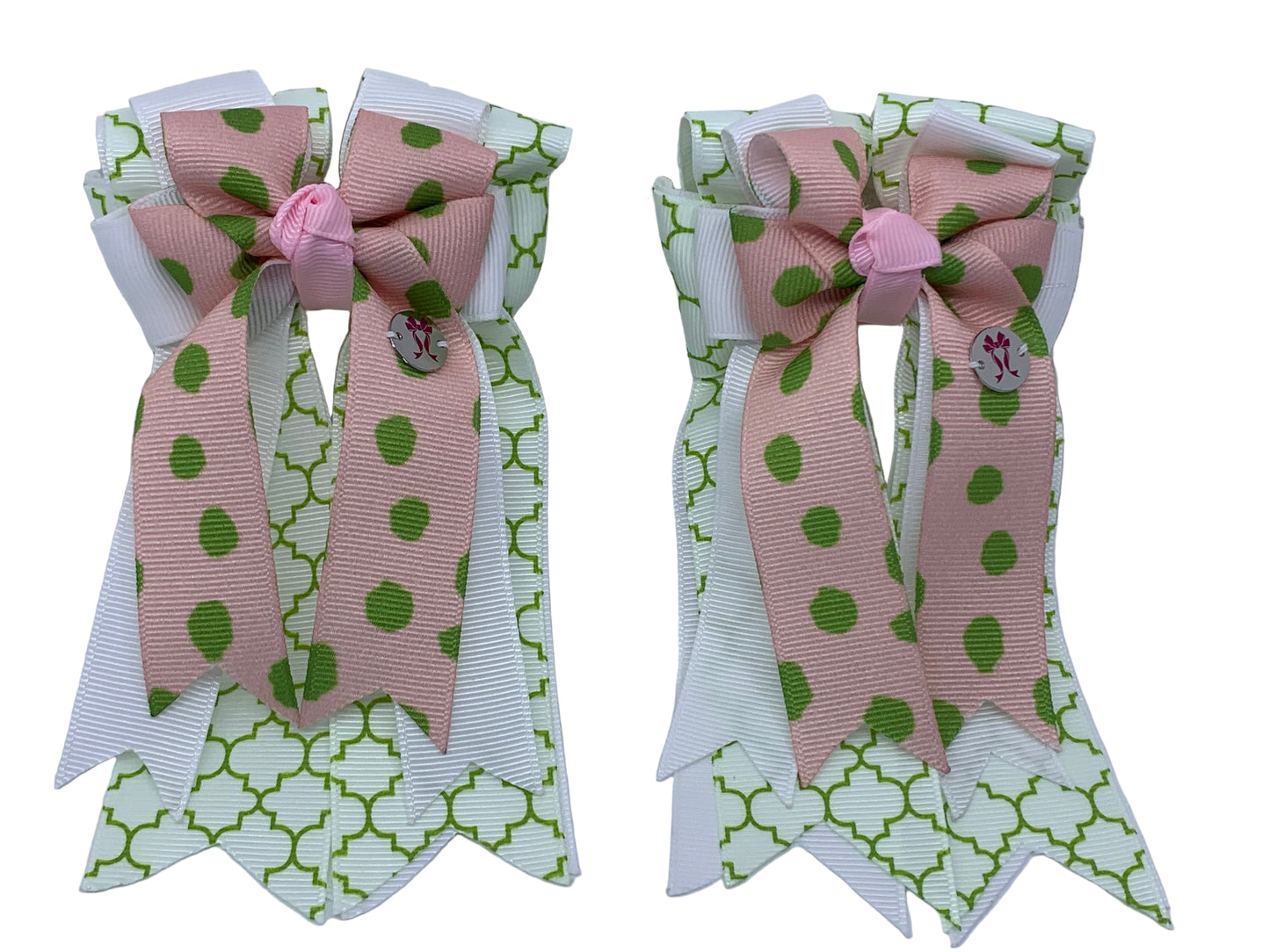 PonyTail Bows 3" Tails PonyTail Bows- White Green Motif/Spice equestrian team apparel online tack store mobile tack store custom farm apparel custom show stable clothing equestrian lifestyle horse show clothing riding clothes PonyTail Bows | Equestrian Hair Accessories horses equestrian tack store