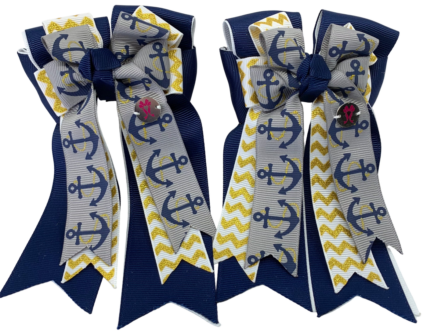 PonyTail Bows 3" Tails PonyTail Bows- Anchors Away/Gold equestrian team apparel online tack store mobile tack store custom farm apparel custom show stable clothing equestrian lifestyle horse show clothing riding clothes PonyTail Bows | Equestrian Hair Accessories horses equestrian tack store