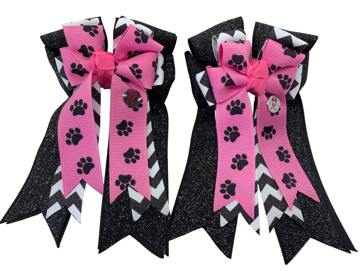 PonyTail Bows 3" Tails PonyTail Bows- Pink Paws/Chevron equestrian team apparel online tack store mobile tack store custom farm apparel custom show stable clothing equestrian lifestyle horse show clothing riding clothes PonyTail Bows | Equestrian Hair Accessories horses equestrian tack store